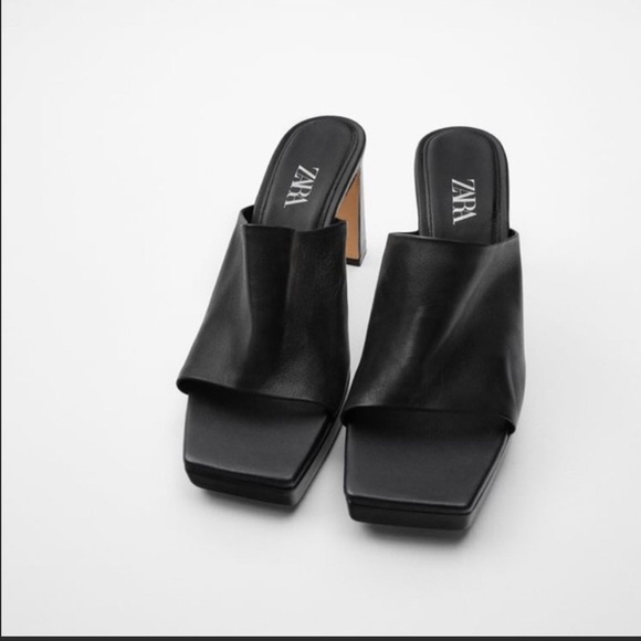New Zara leather heel platform mules 9